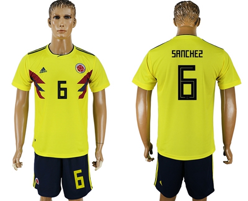 Colombia #6 Sanchez Home Soccer Country Jersey